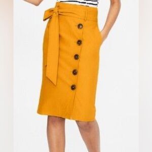 Boden Yellow Pencil Midi Skirt with Tie Front